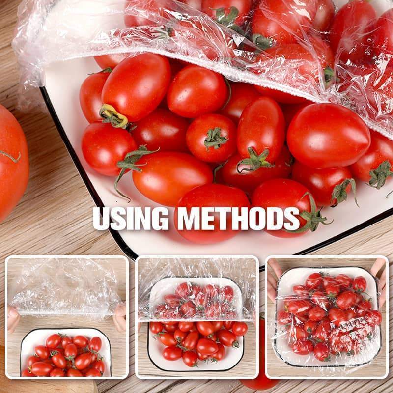 100 pièces de film étirable jetable pour bols et assiettes, couvercles élastiques pour récipients, alternative au film plastique pour les restes, les fruits, les légumes et les aliments.