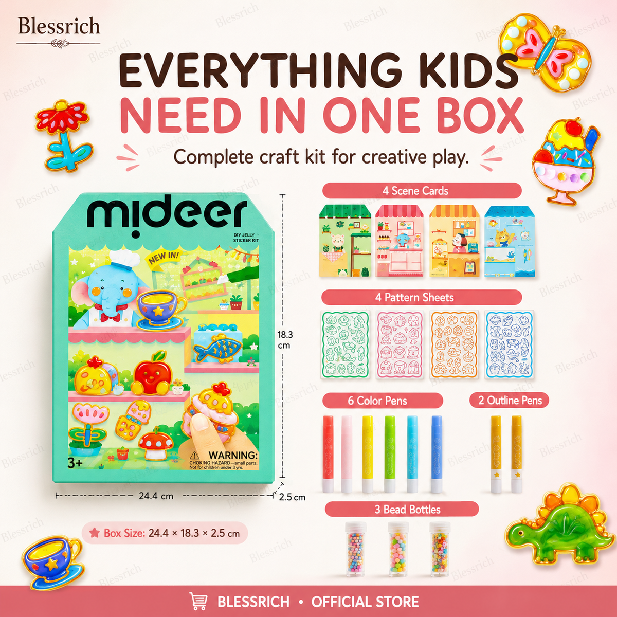 Crée tes propres autocollants en gel ! Kit de peinture, décolle et colle pour enfants, 4 thèmes amusants + kit de bricolage complet