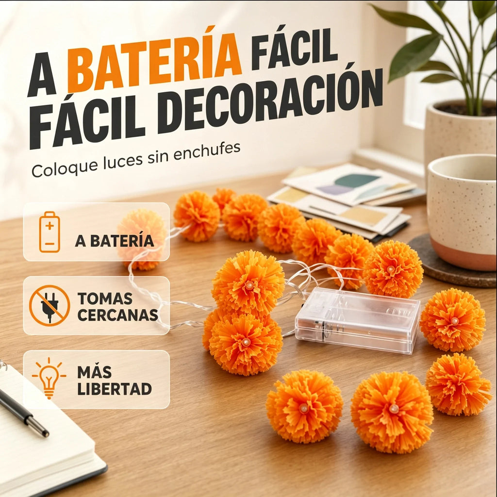 50 % DE RÉDUCTION POUR UNE DURÉE LIMITÉE ! Guirlande lumineuse de cempasúchil – Éclat orange pour honorer et célébrer le Día de Muertos