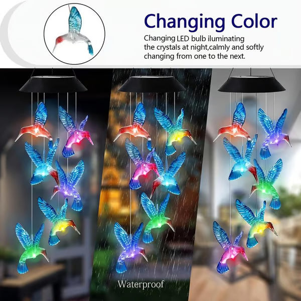 Illuminez votre jardin avec ces carillons éoliens solaires créatifs à motif d'oiseaux
