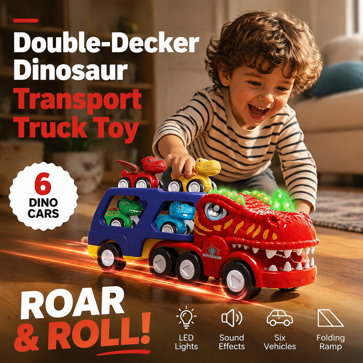 Camion transporteur de dinosaures à deux étages - Jouet