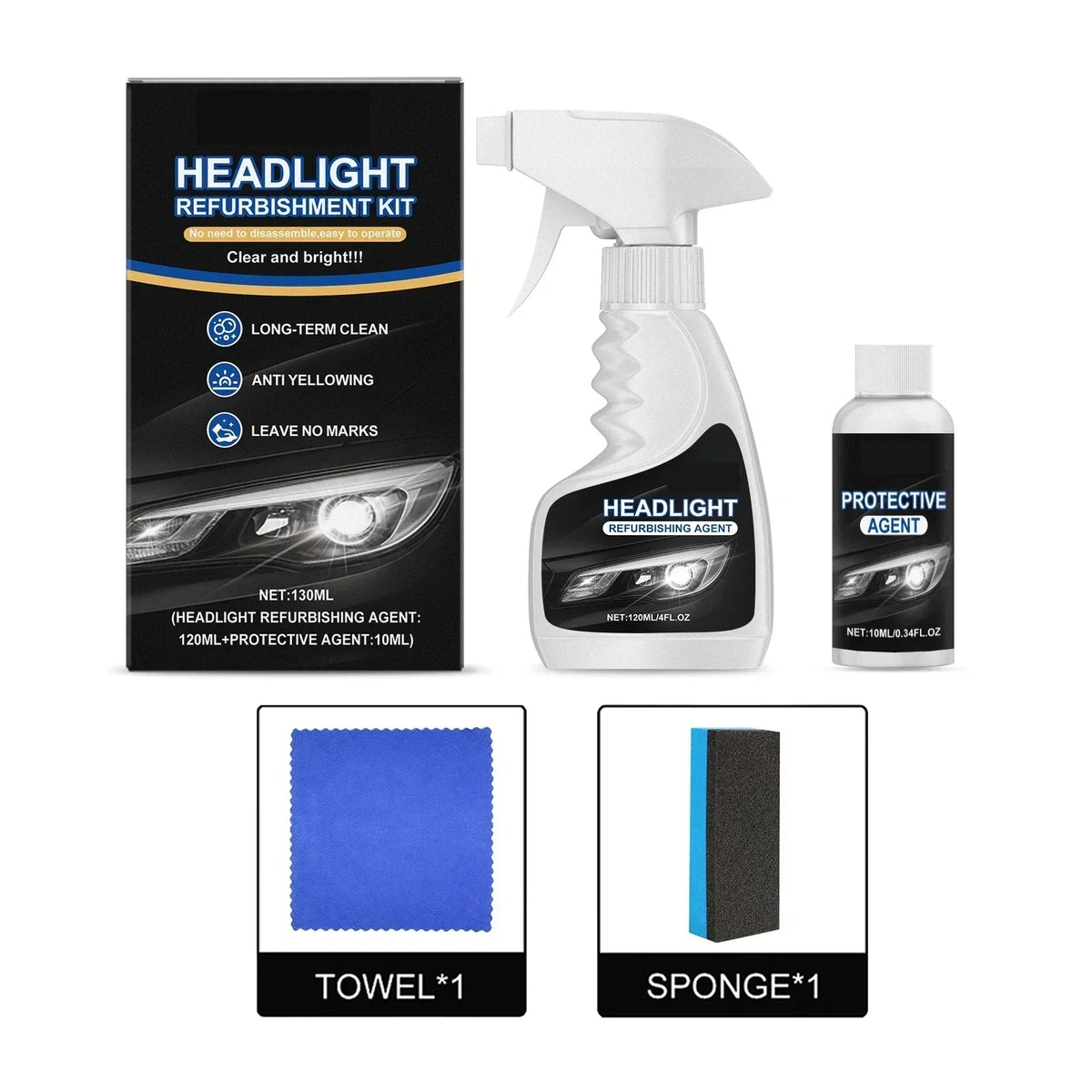 Rénovateur de phares professionnel 180 ml avec éponge