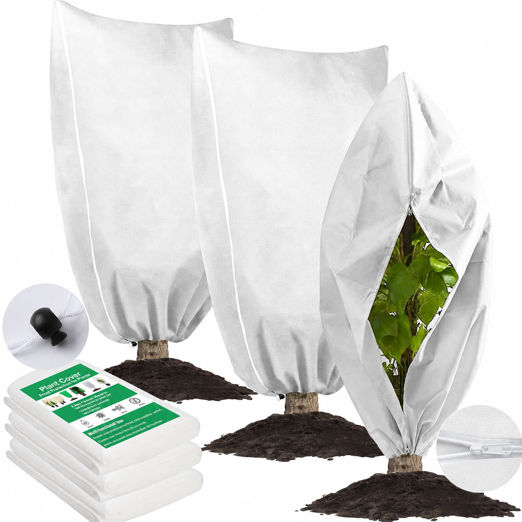 Housse de protection antigel non tissée pour plantes, protection contre le froid hivernal avec cordon de serrage et fermeture éclair pour arbustes et arbres
