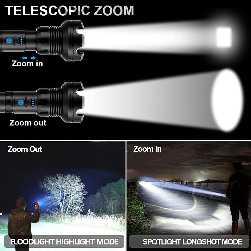 Lampe torche tactique LED rechargeable avec laser, 9000 lumens