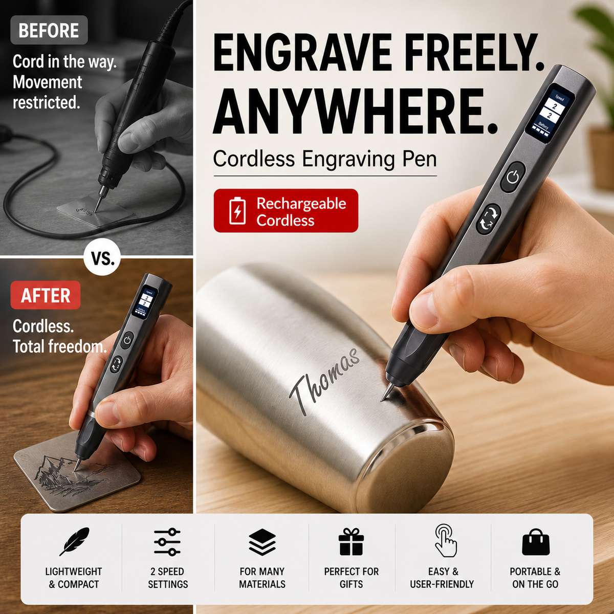 Graveur sans fil rechargeable
