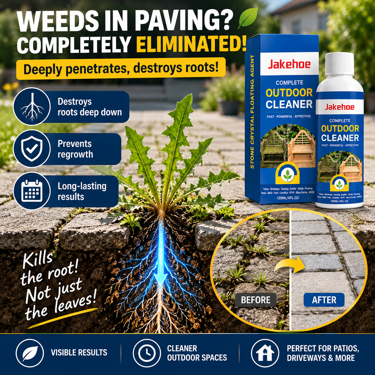 Nettoyant multi-surfaces pour pierres ¨C Élimine efficacement la mousse, les taches noires et les taches d'eau calcaire, et s'occupe sans effort des mauvaises herbes poussant dans les fissures et