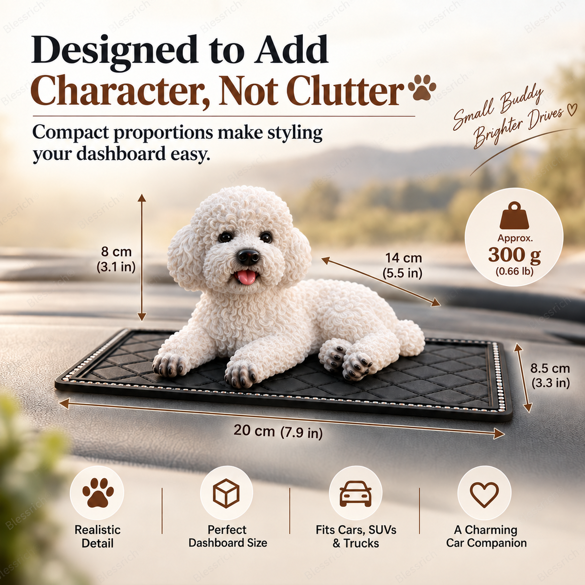 Ornement de voiture Caniche - L'accessoire de tableau de bord le plus mignon