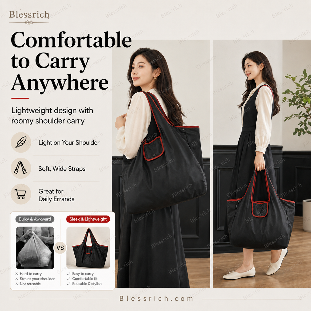 Sac de courses pliable réutilisable – Grande capacité, léger et lavable