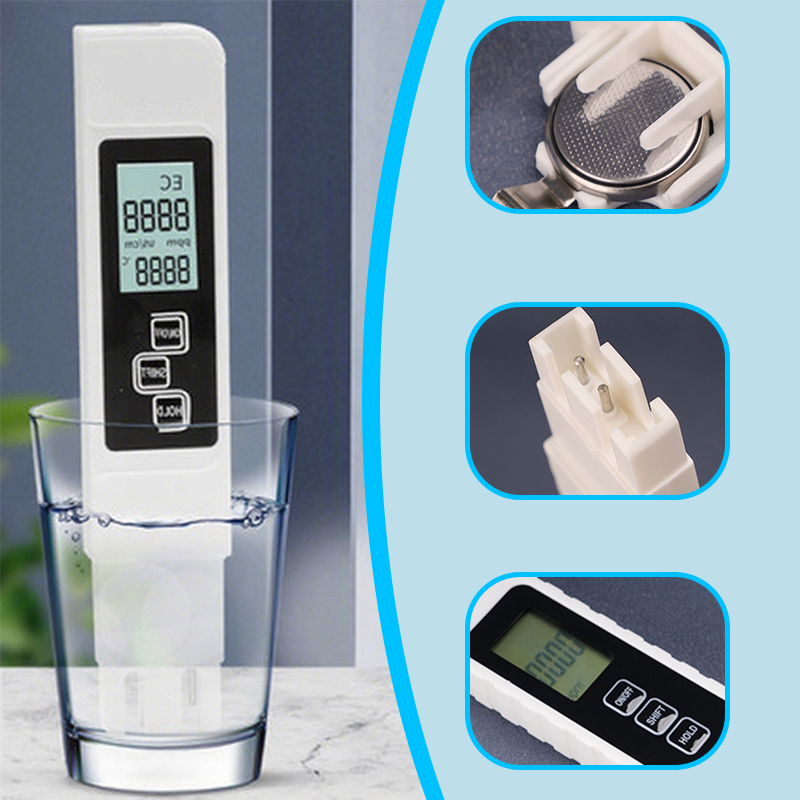 Testeur de qualité de l'eau 3 en 1 TDS – Mesure le pH, le chlore et la dureté avec écran LCD pour piscines et aquariums