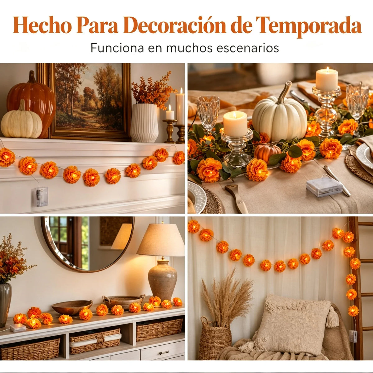 50 % DE RÉDUCTION POUR UNE DURÉE LIMITÉE ! Guirlande lumineuse de cempasúchil – Éclat orange pour honorer et célébrer le Día de Muertos