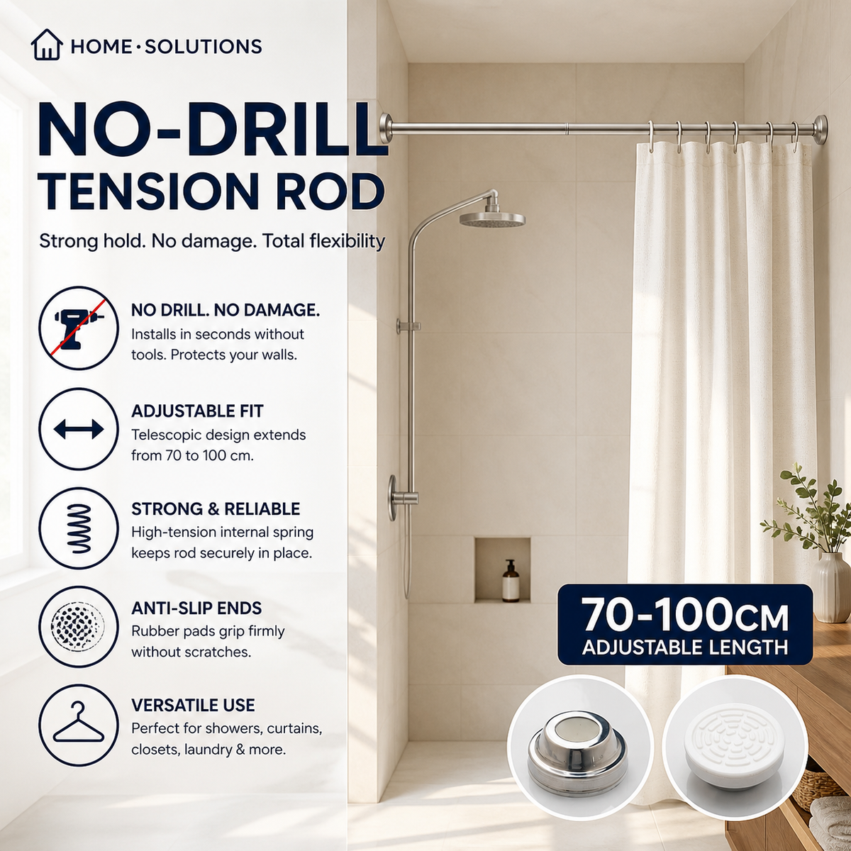 MAINTENANT ! Barre de tension réglable sans perçage, 70-100 cm, à ressort, pour suspendre des vêtements, tringle de placard sans dommage antidérapante, charge maximale de 15 kg pour garde-robe