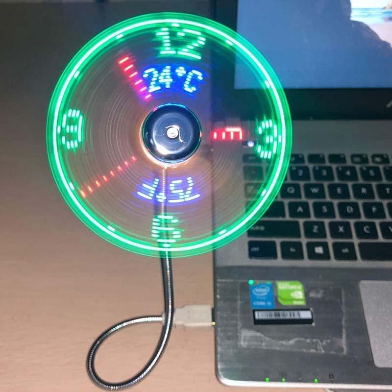 Ventilateur USB 2026 avec éclairage horloge LED