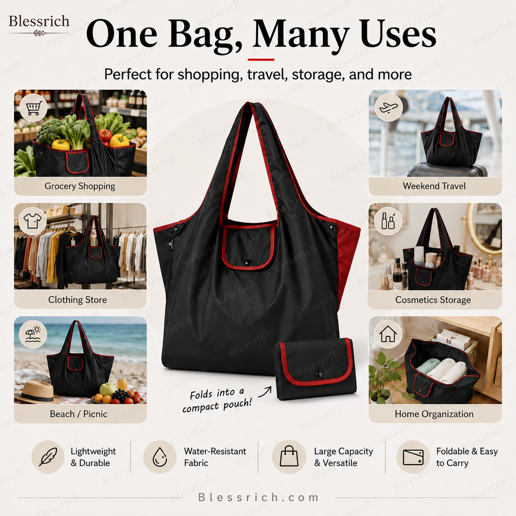 Sac de courses pliable réutilisable – Grande capacité, léger et lavable