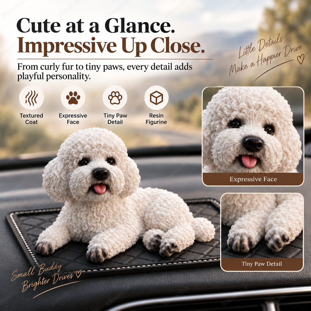 Ornement de voiture Caniche - L'accessoire de tableau de bord le plus mignon