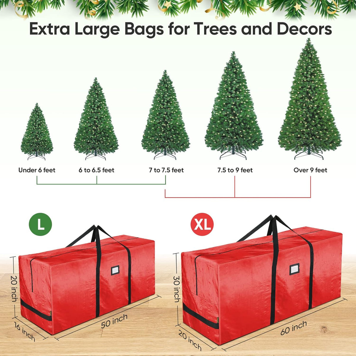Sac de rangement durable et étanche pour sapins de Noël