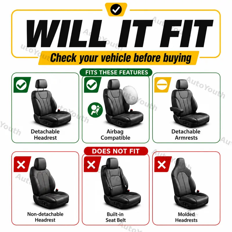 Housses de Siège de Voiture pour 5 Sièges Universelles, Protections de Siège Avant et Arrière de Voiture en Tissu Respirant, Compatibles Airbag, Protection Complète, Convient à la Plupart des Voitures et Camions