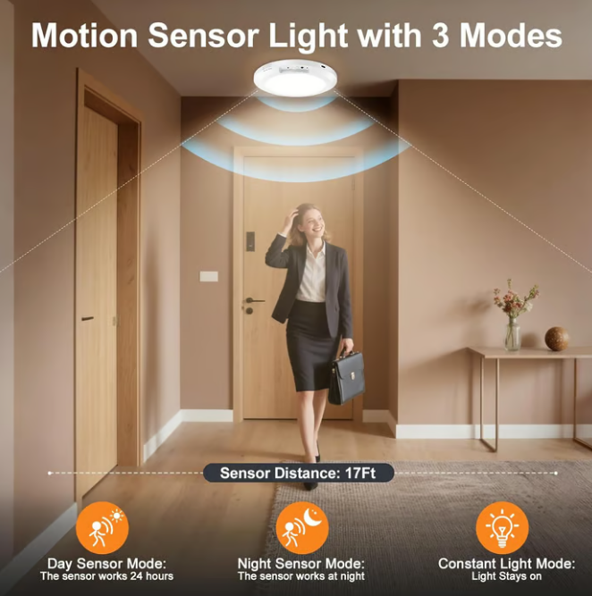 Plafonnier rechargeable à détecteur de mouvement avec télécommande
