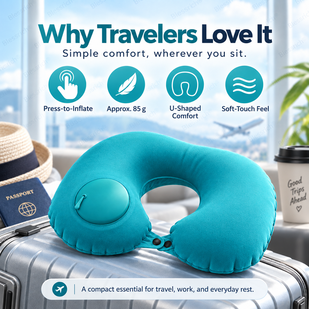 Oreiller de voyage gonflable portable