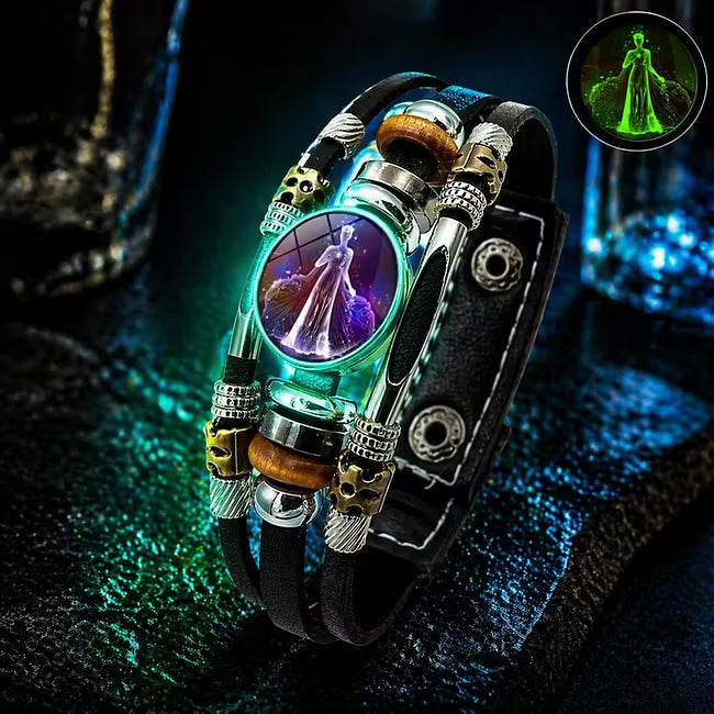 Bracelet en cuir phosphorescent avec signe du zodiaque pour hommes et femmes (17,5/20,5 cm)