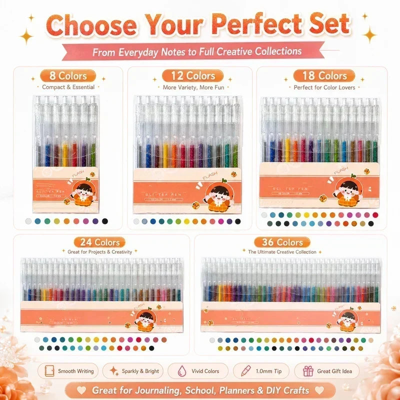 Ensemble de stylos gel à paillettes
