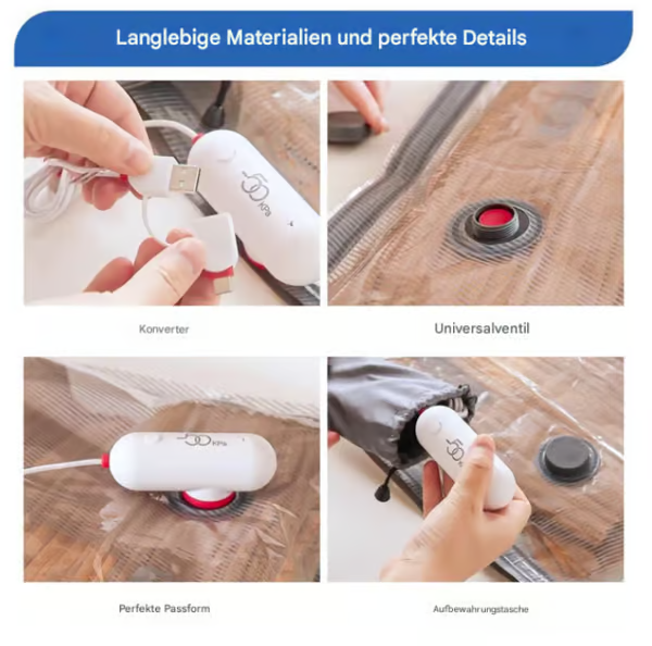 Lot de 6 sacs de compression pour aspirateur électrique USB – Rangement peu encombrant, joint hermétique, réutilisable et durable