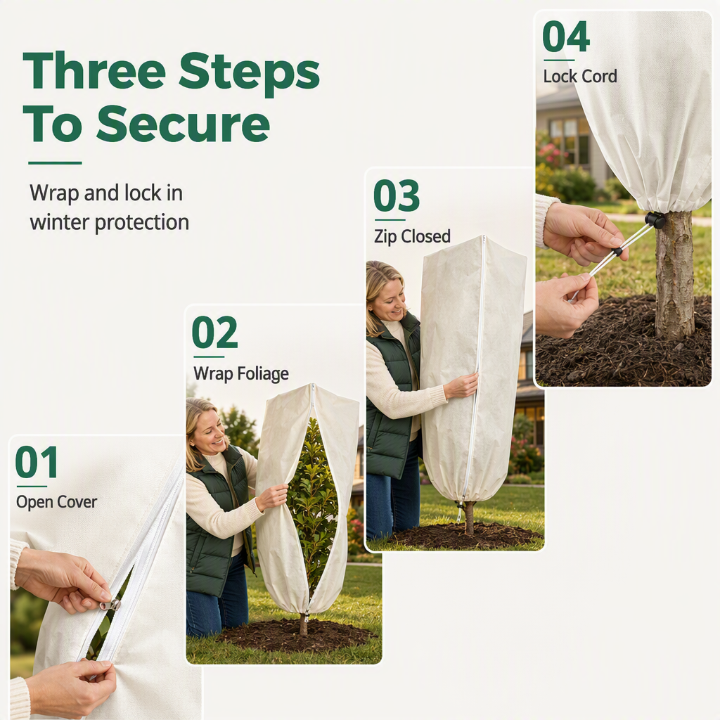 Housse de protection antigel non tissée pour plantes, protection contre le froid hivernal avec cordon de serrage et fermeture éclair pour arbustes et arbres