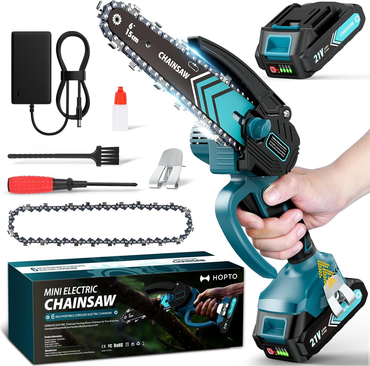 Mini-tronçonneuse sans fil de 6 pouces avec 2 batteries