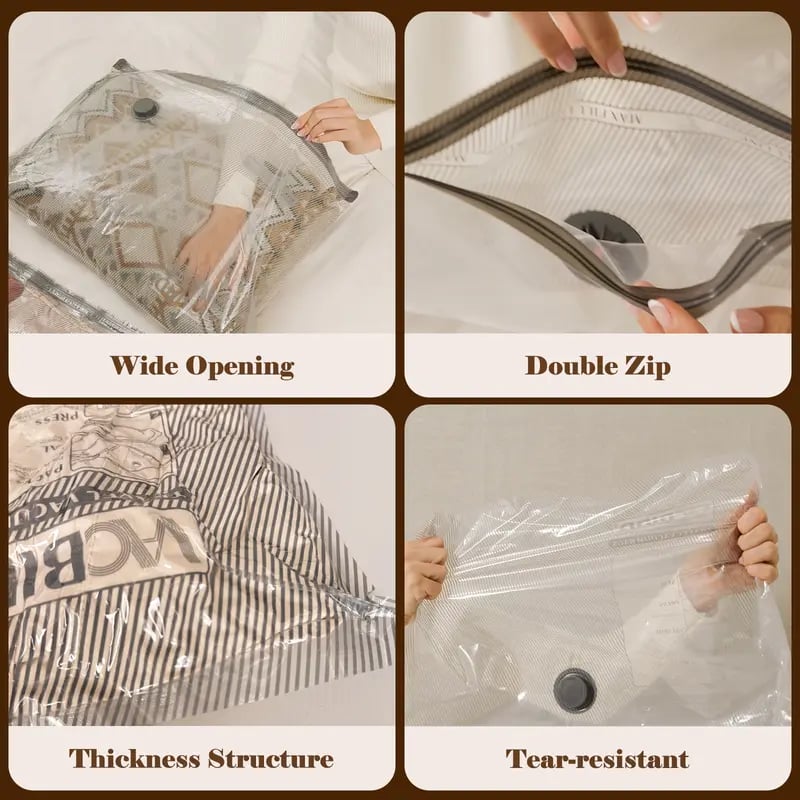 Kit de rangement sous vide sans fil – 15 sacs, pompe 140 L/min. Réduit les vêtements, économise de l'espace. Imperméable et réutilisable. Indispensable pour les vacances.