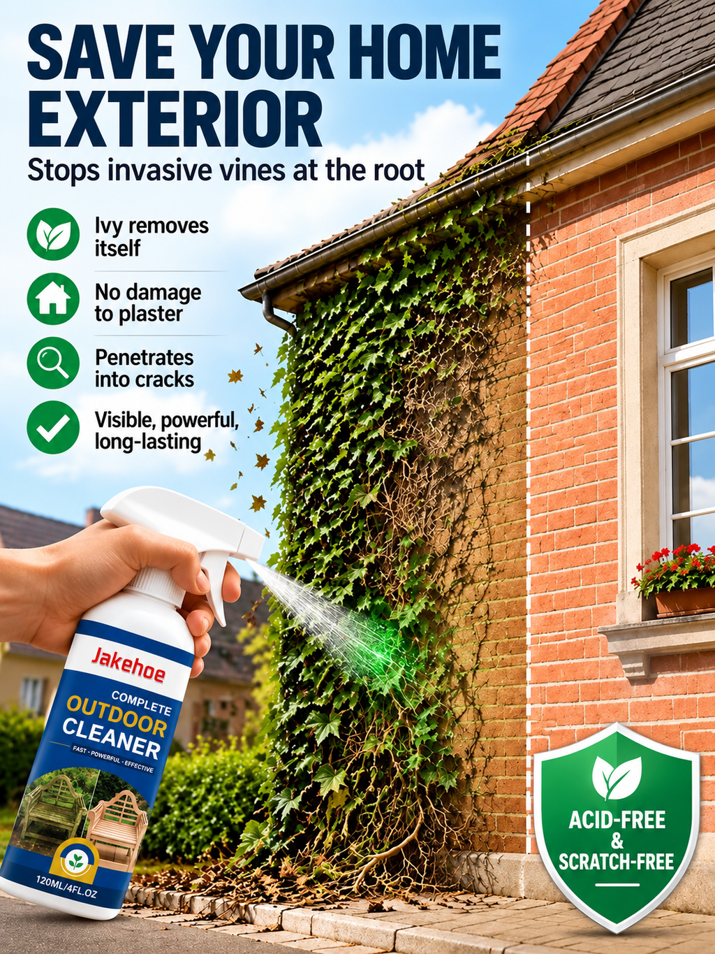 Nettoyant multi-surfaces pour pierres ¨C Élimine efficacement la mousse, les taches noires et les taches d'eau calcaire, et s'occupe sans effort des mauvaises herbes poussant dans les fissures et