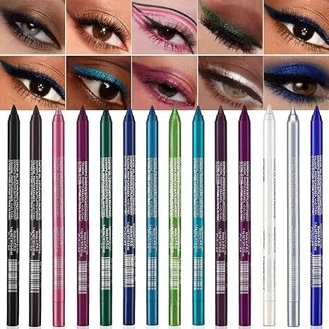 Ensemble de 14 eye-liners gel waterproof Finitions métalliques et nacrées Formule longue tenue et anti-bavures