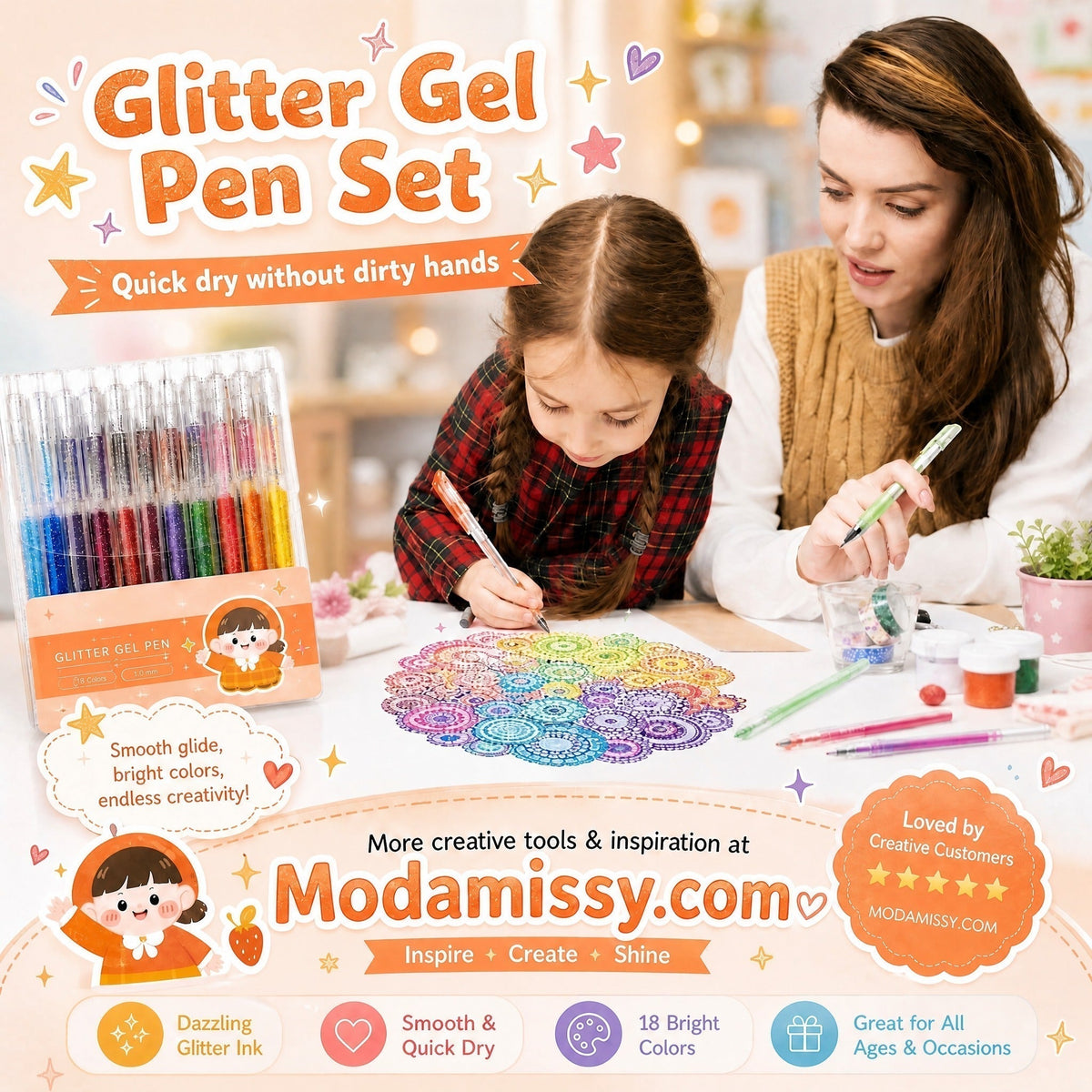 Ensemble de stylos gel à paillettes