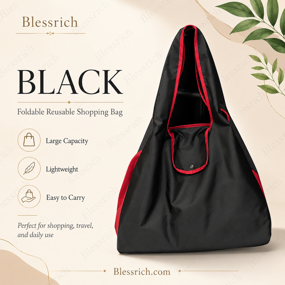 Sac de courses pliable réutilisable – Grande capacité, léger et lavable