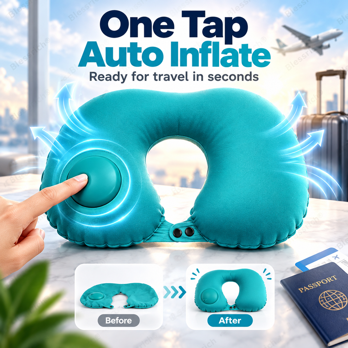 Oreiller de voyage gonflable portable