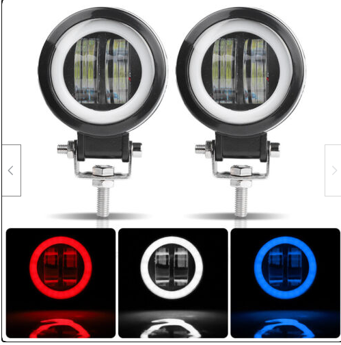 Projecteur de travail à LED rond 20 W pour automobile, lampe tout-terrain, lampe de travail, projecteur antibrouillard avec anneau lumineux et Angel Eyes, lumière blanche par défaut