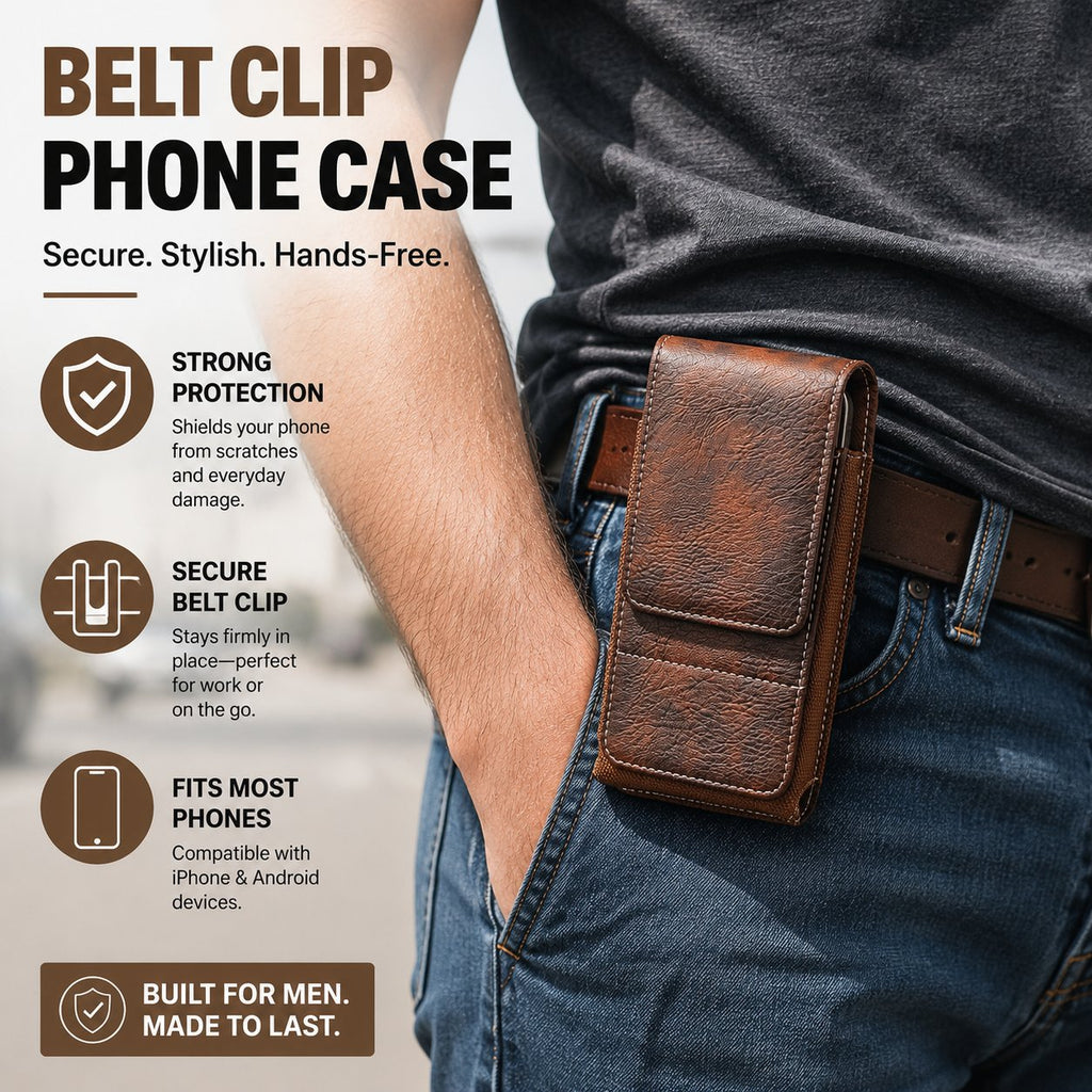 Étui de ceinture pour téléphone avec fermeture magnétique – Holster pour smartphone robuste avec clip, passant de ceinture et fente pour carte