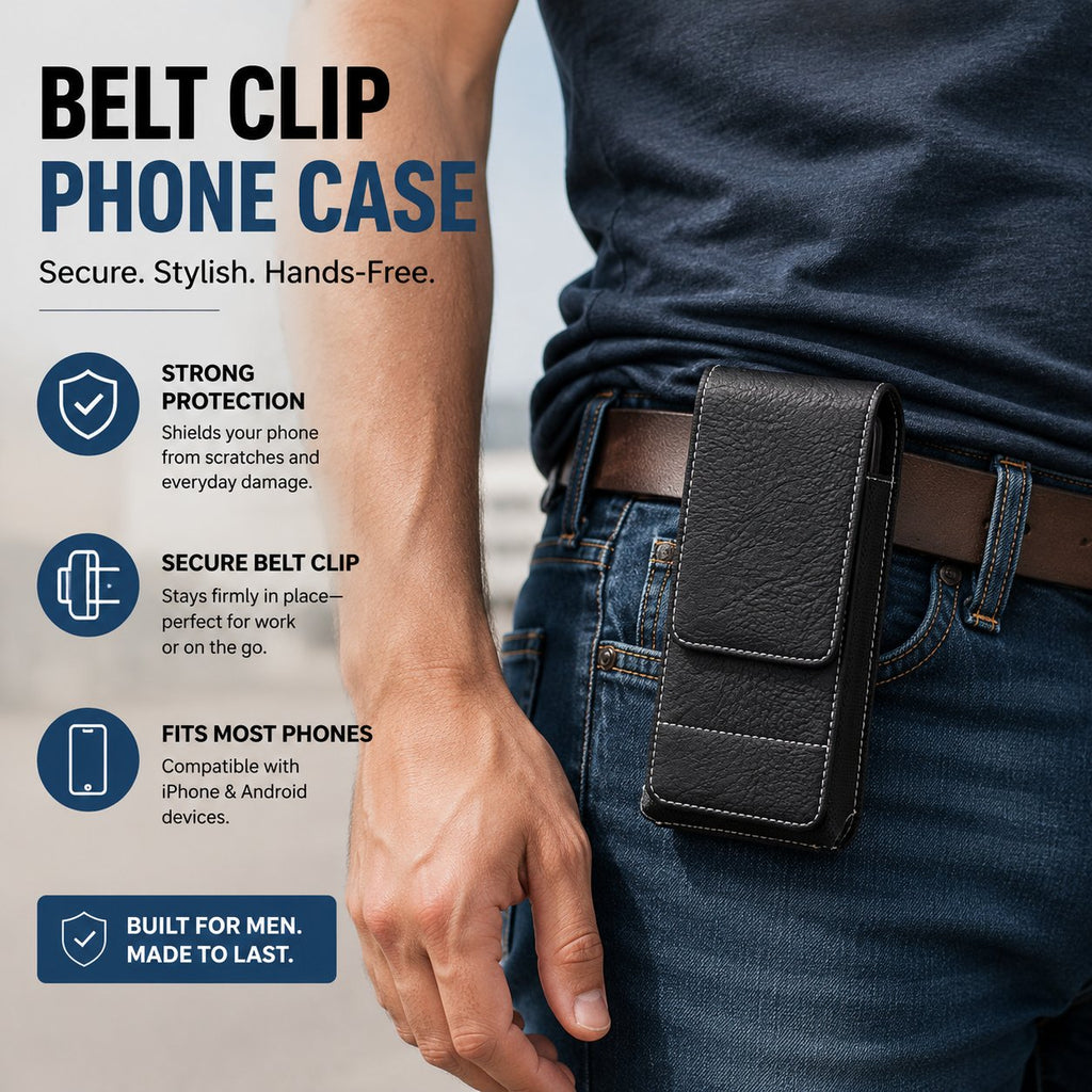 Étui de ceinture pour téléphone avec fermeture magnétique – Holster pour smartphone robuste avec clip, passant de ceinture et fente pour carte