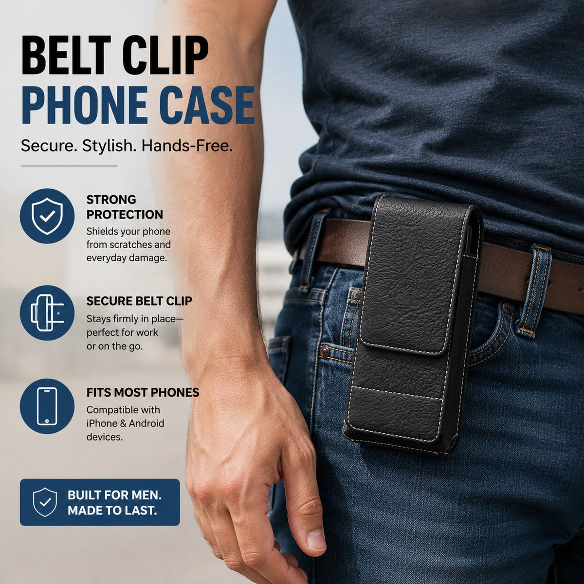 Étui de ceinture pour téléphone avec fermeture magnétique – Holster pour smartphone robuste avec clip, passant de ceinture et fente pour carte