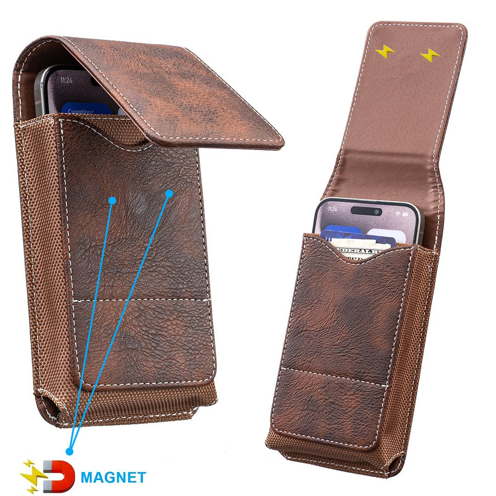 Étui de ceinture pour téléphone avec fermeture magnétique – Holster pour smartphone robuste avec clip, passant de ceinture et fente pour carte