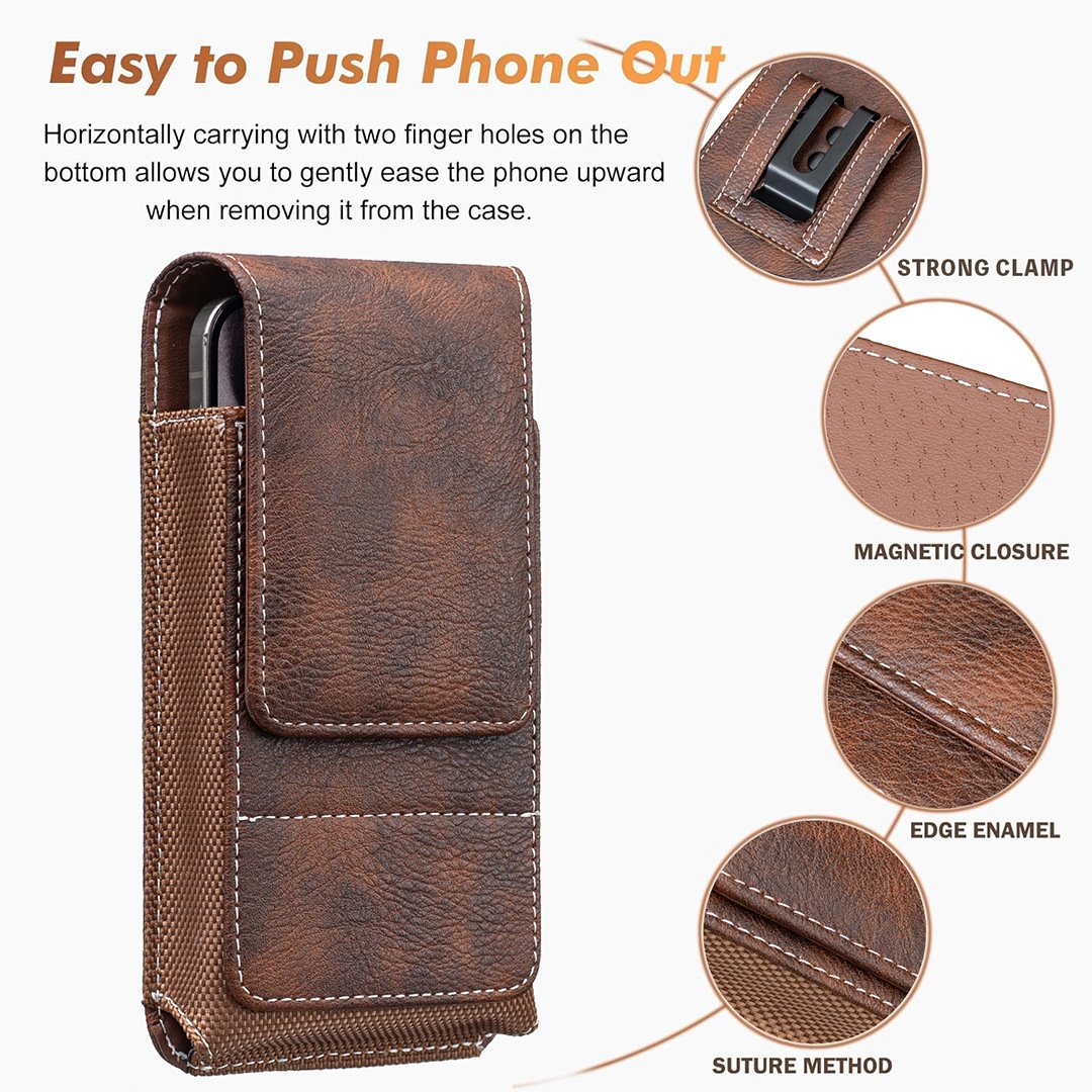 Étui de ceinture pour téléphone avec fermeture magnétique – Holster pour smartphone robuste avec clip, passant de ceinture et fente pour carte
