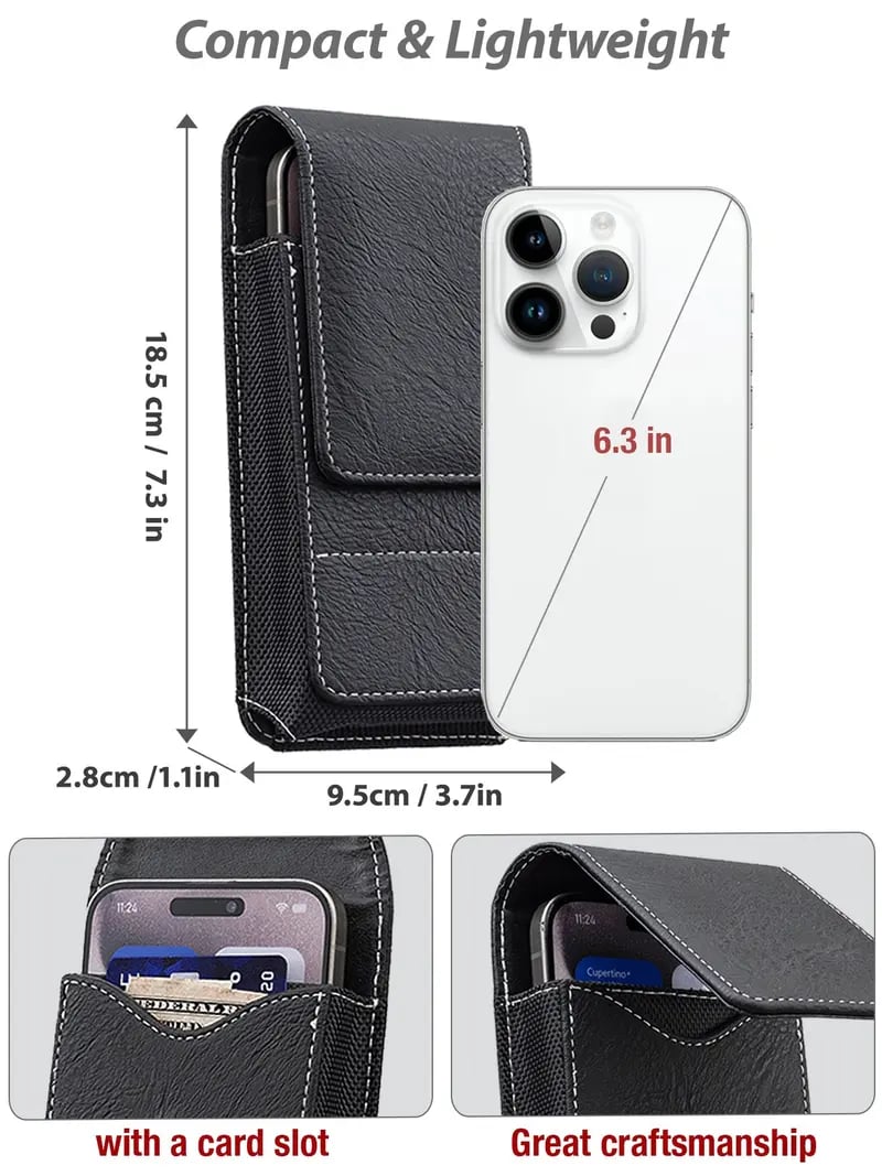 Étui de ceinture pour téléphone avec fermeture magnétique – Holster pour smartphone robuste avec clip, passant de ceinture et fente pour carte