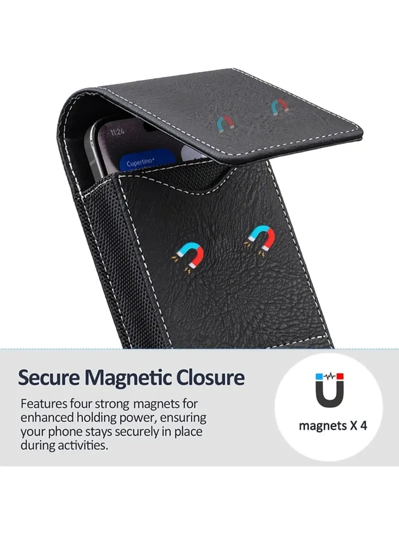 Étui de ceinture pour téléphone avec fermeture magnétique – Holster pour smartphone robuste avec clip, passant de ceinture et fente pour carte