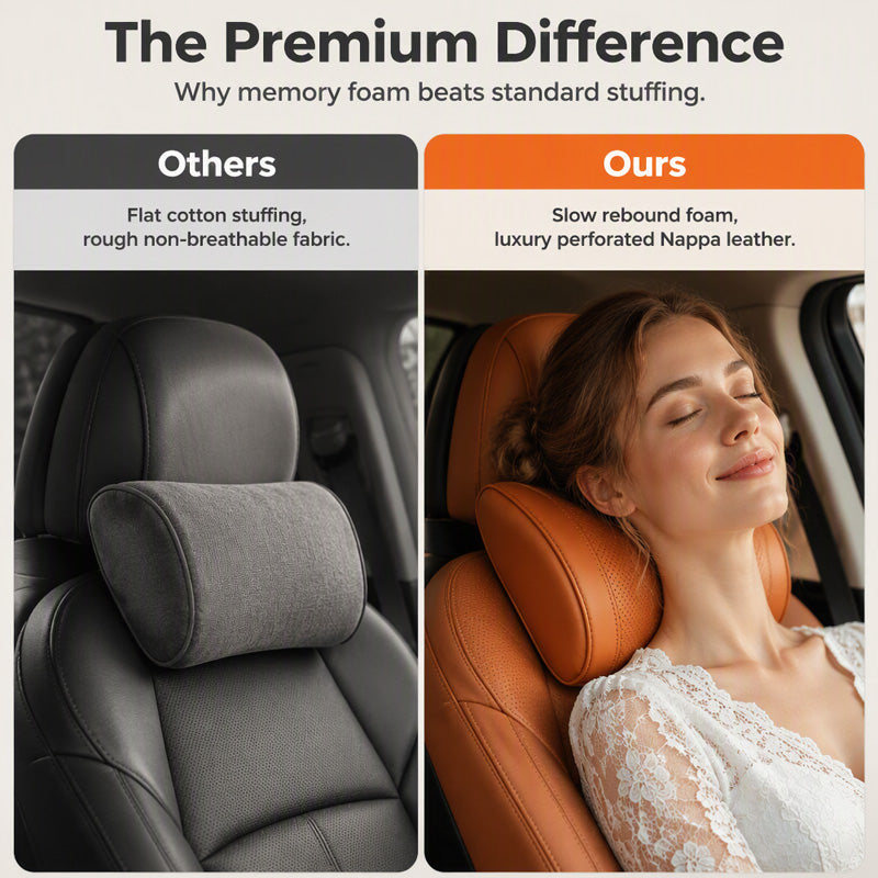 Oreiller de Repose-Tête Ergonomique en Mousse à Mémoire de Forme pour Voiture – Coussin de Soutien du Cou en Cuir PU de Luxe
