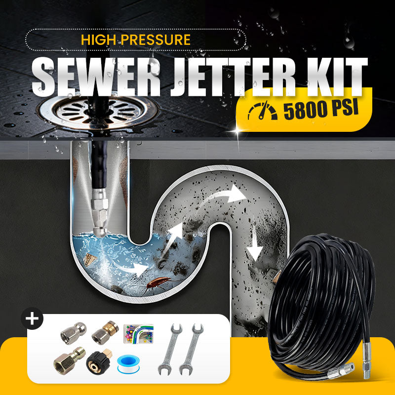 MAINTENANT ! Kit de nettoyage d'égouts 5800 PSI – Buse rotative, tuyau renforcé et déblocage efficace des tuyaux