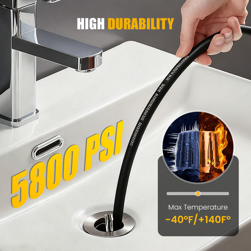 MAINTENANT ! Kit de nettoyage d'égouts 5800 PSI – Buse rotative, tuyau renforcé et déblocage efficace des tuyaux
