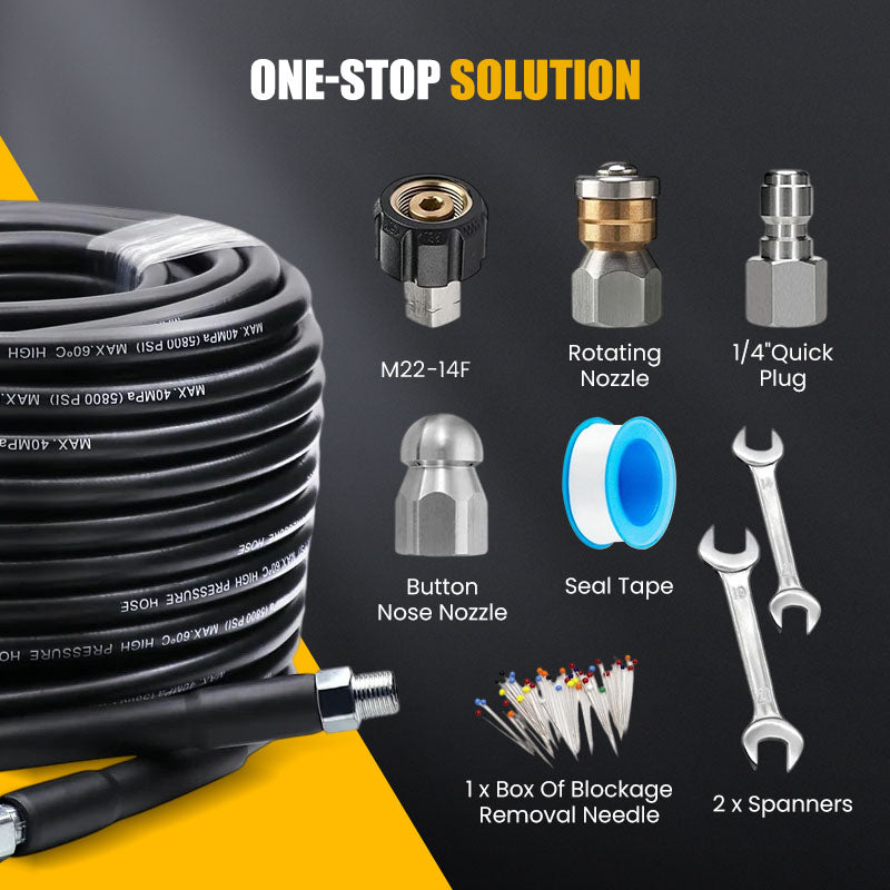 MAINTENANT ! Kit de nettoyage d'égouts 5800 PSI – Buse rotative, tuyau renforcé et déblocage efficace des tuyaux