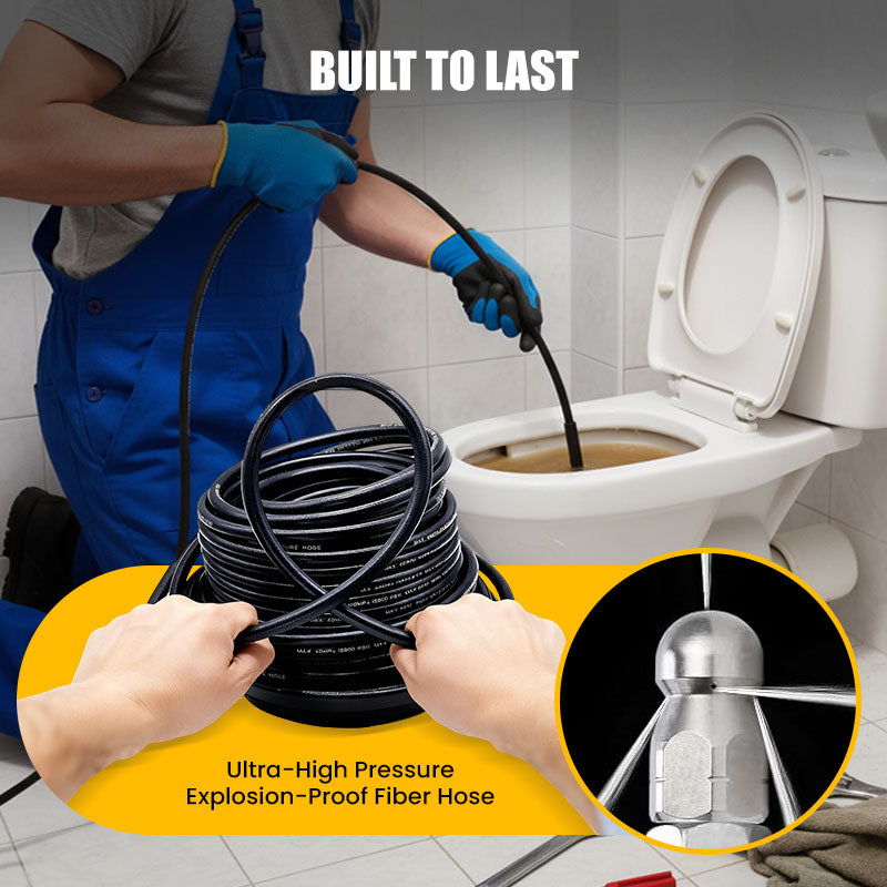 MAINTENANT ! Kit de nettoyage d'égouts 5800 PSI – Buse rotative, tuyau renforcé et déblocage efficace des tuyaux