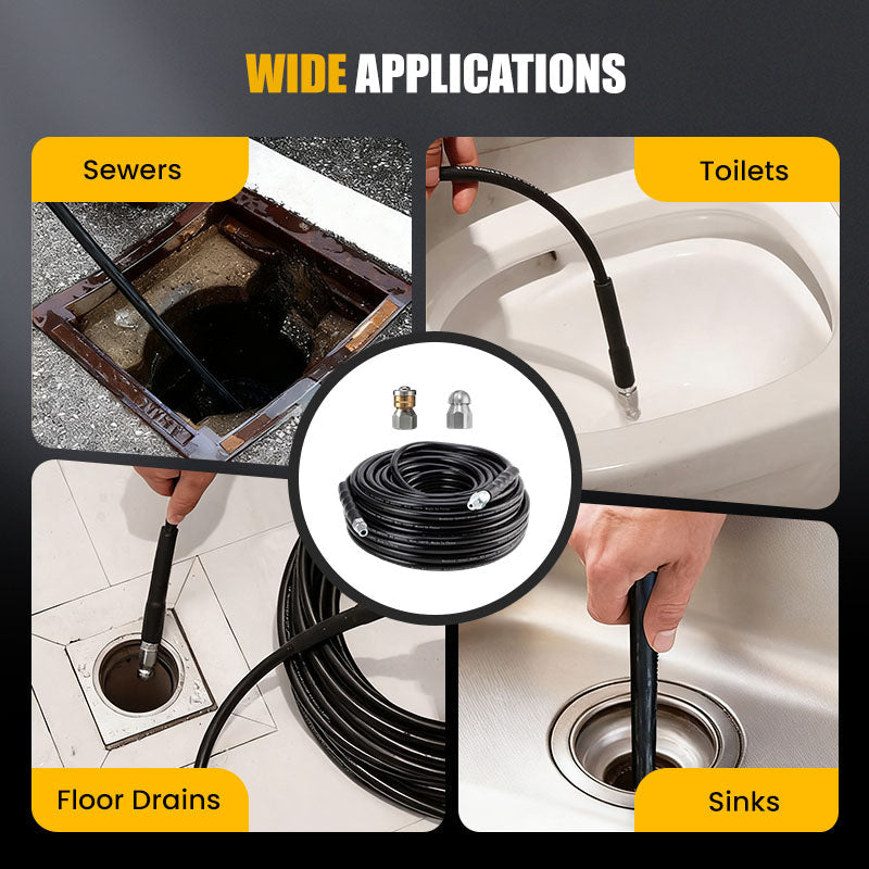 MAINTENANT ! Kit de nettoyage d'égouts 5800 PSI – Buse rotative, tuyau renforcé et déblocage efficace des tuyaux