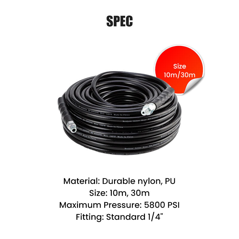 MAINTENANT ! Kit de nettoyage d'égouts 5800 PSI – Buse rotative, tuyau renforcé et déblocage efficace des tuyaux