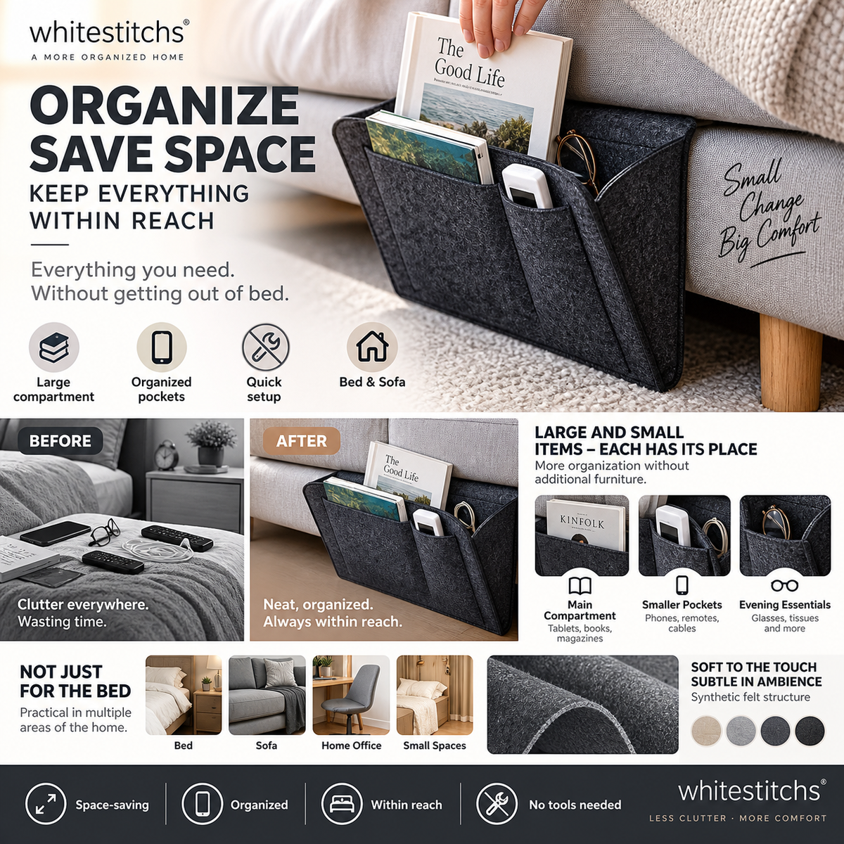Organisez votre chevet instantanément ! Organisateur de rangement coulissant sans outils