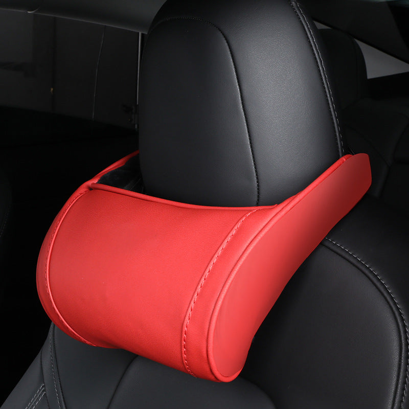 Oreiller de Repose-Tête Ergonomique en Mousse à Mémoire de Forme pour Voiture – Coussin de Soutien du Cou en Cuir PU de Luxe